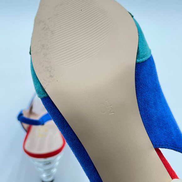 FOWT Rainbow Color Stripes Strange Spiral High Heel Pumps Pointed Toe Shoes - Picture 6 of 8